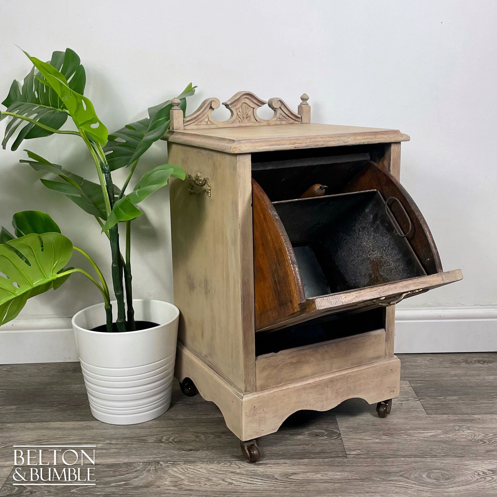 Antique Victorian Perdonium Wooden Cupboard With Integral Coal Scuttle And Coal Shovel. photo buy