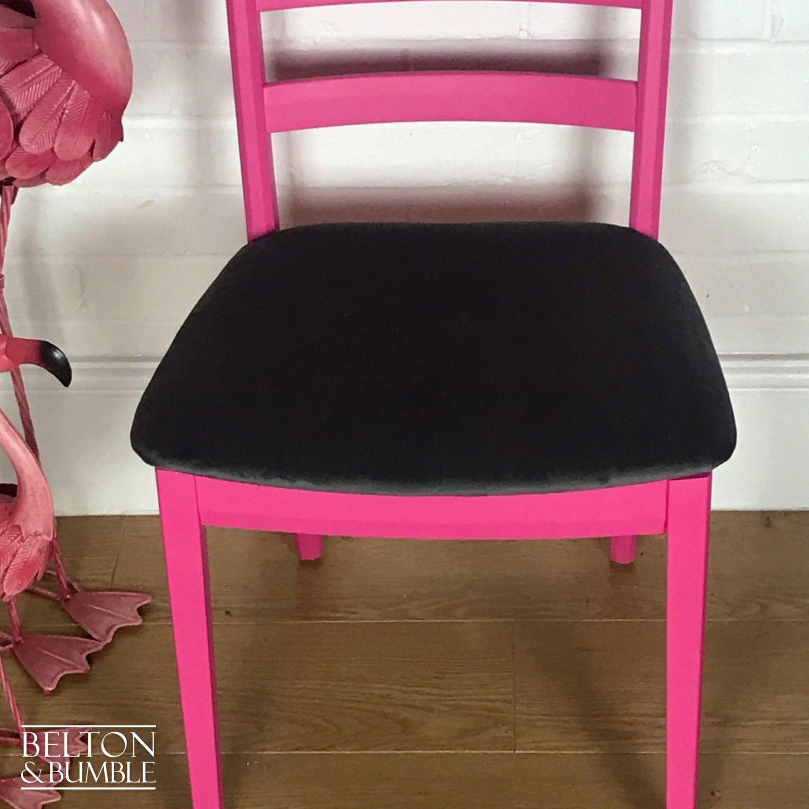 Bright Pink Single G Plan Chair With Grey Velvet Seat. photo Furniture