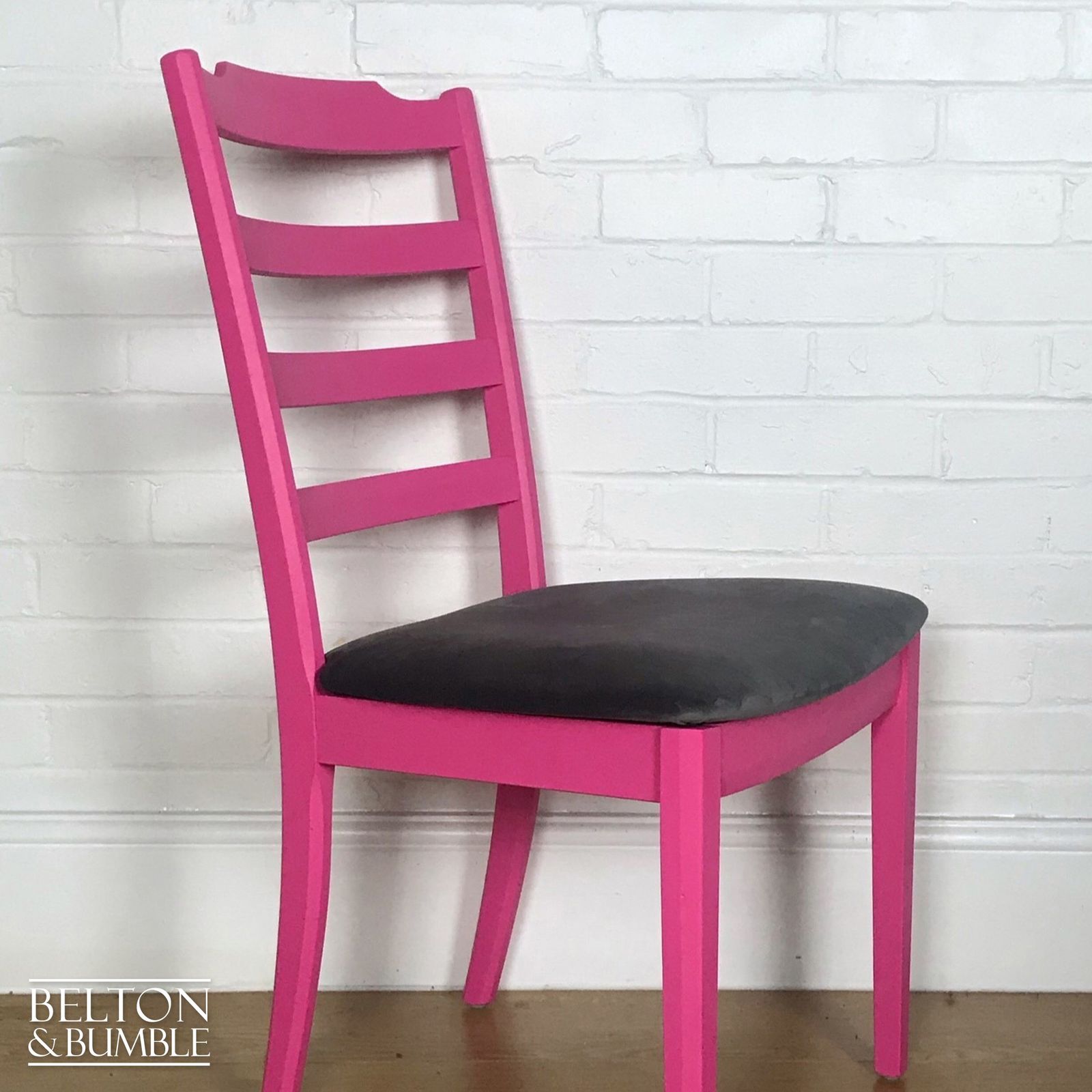 Bright Pink Single G Plan Chair With Grey Velvet Seat. photo 125.0