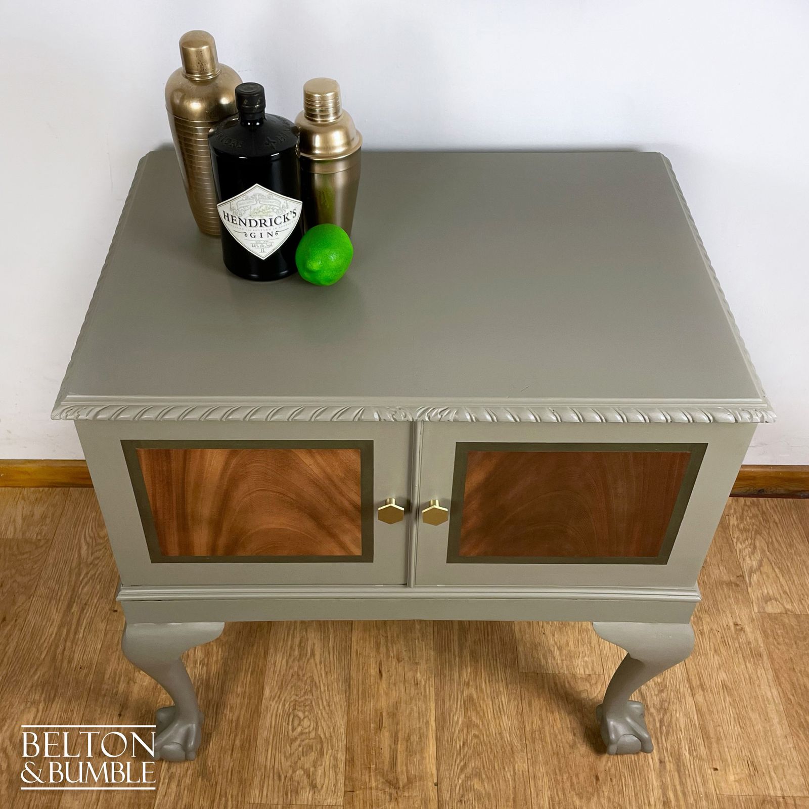 Mahogany Cocktail Cabinet In Green Grey And Bronze photo furniture