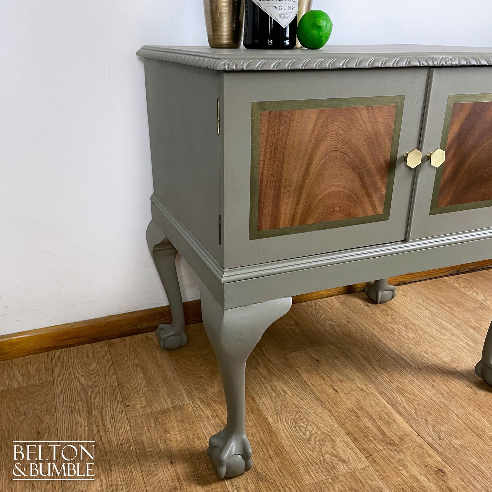 Mahogany Cocktail Cabinet In Green Grey And Bronze photo Furniture