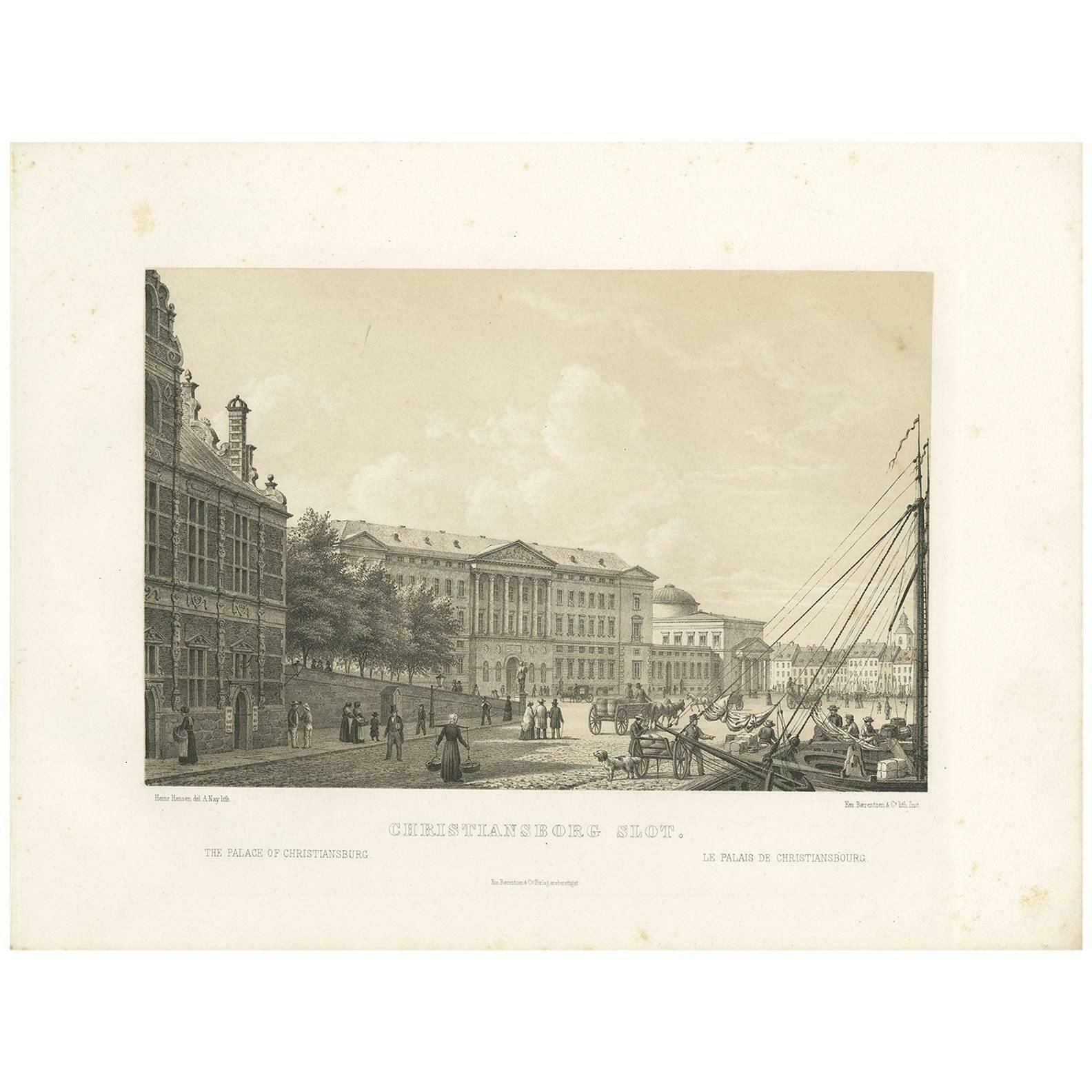 Antique Print Of Christiansborg Slot, Denmark