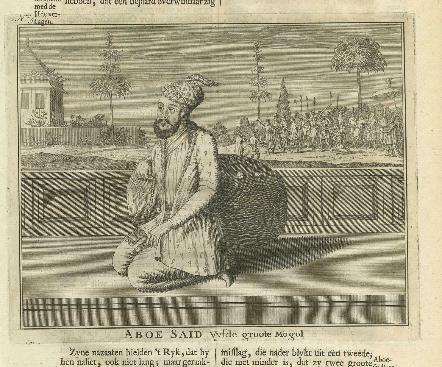 Antique Print Of The 5th Mughal Emperor By Valentijn, 1726 photo for sale