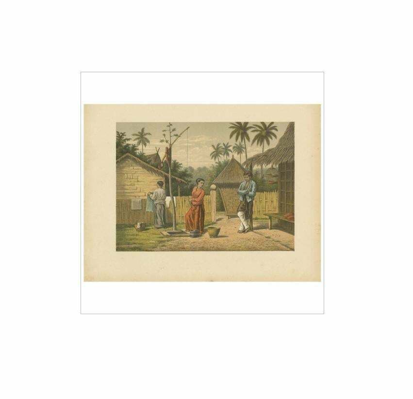 Antique Print Of A Domestic Scene On Java By M.T.H. Perelaer, 1888 £104.96 photo for sale