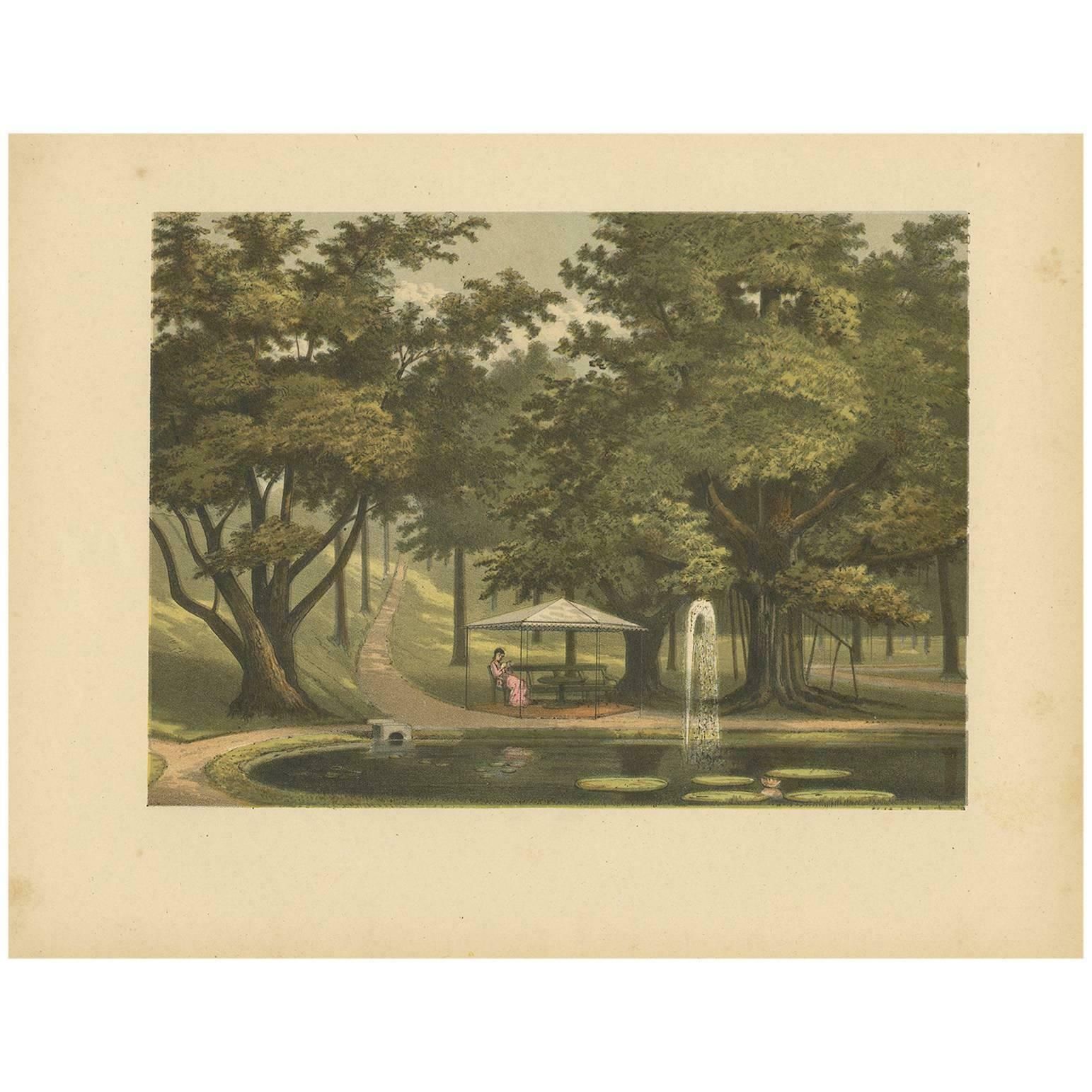 Antique Print Of A Fountain On Java By M.T.H. Perelaer, 1888