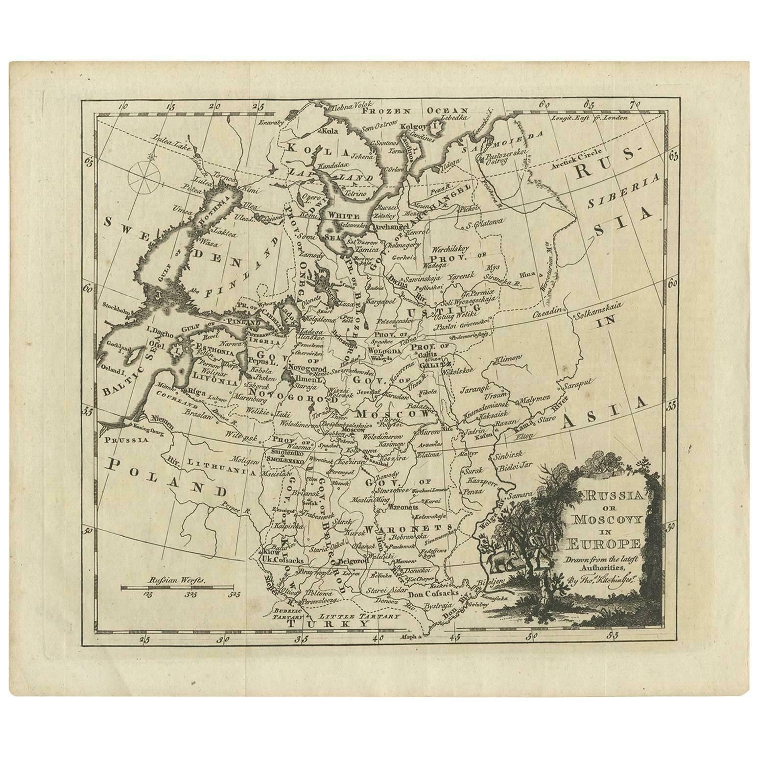 Antique Map Of Russia In Europe By T. Kitchin, Circa 1770