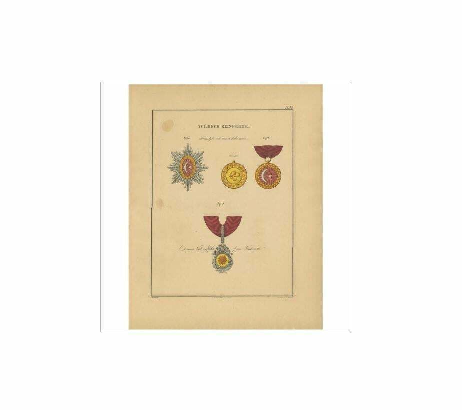 Antique Print Of Various Medals Of The Turkish Empire, 1843 photo for sale