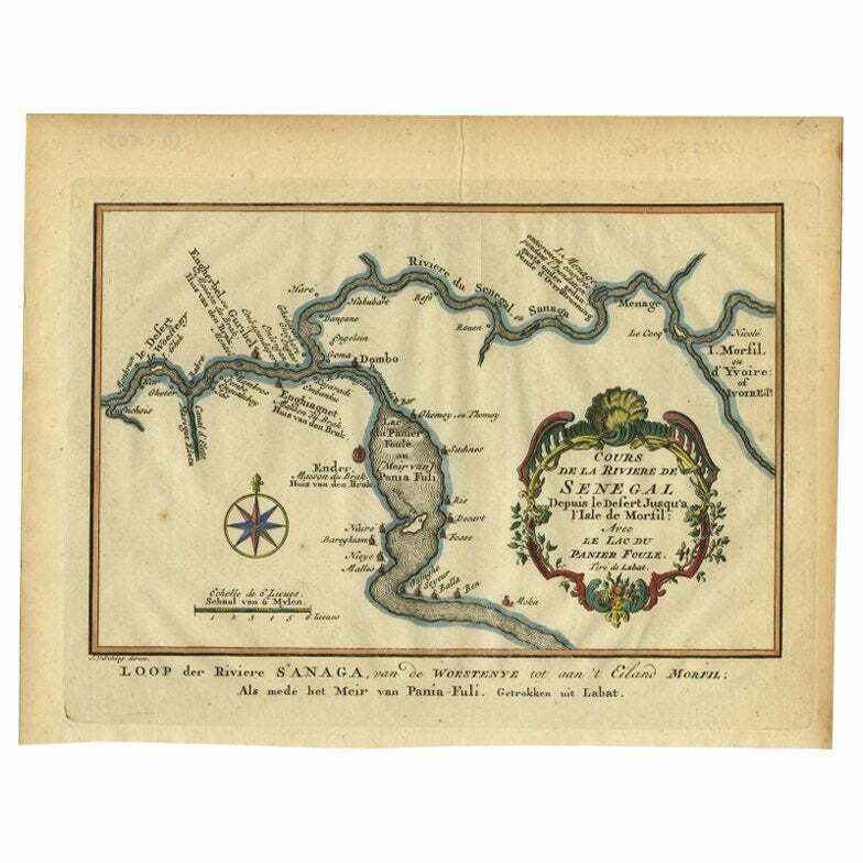 Antique Map Of The Course Of The Sanaga River By Van Schley, 1747