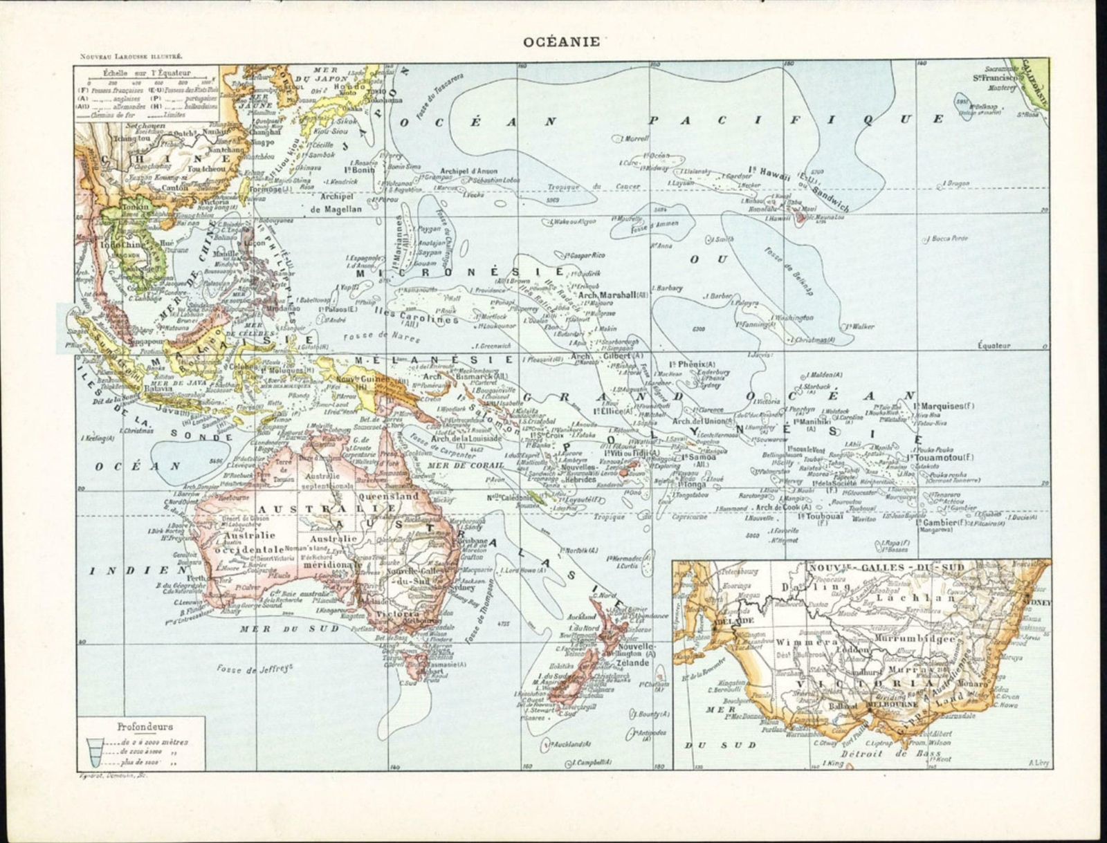 Old French Lithograph Of Oceania With An Inset Of Victoria, Australia 1897 photo furniture