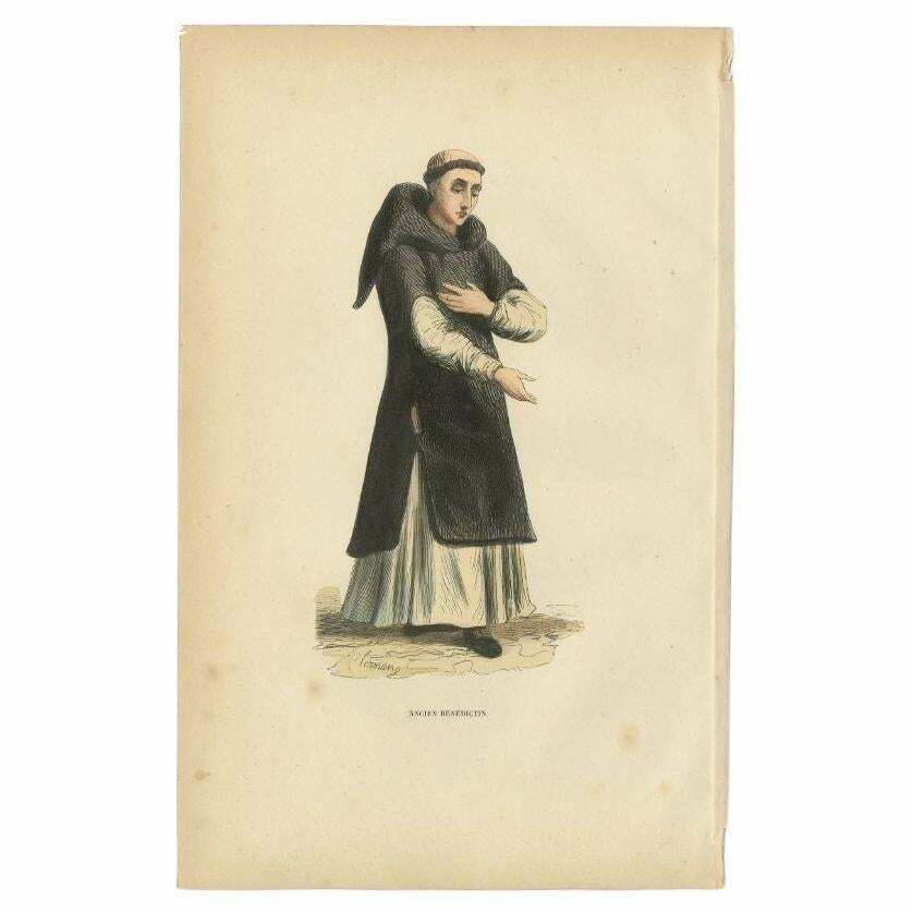 Antique Print Of A Benedictine Monk, 1845 photo furniture