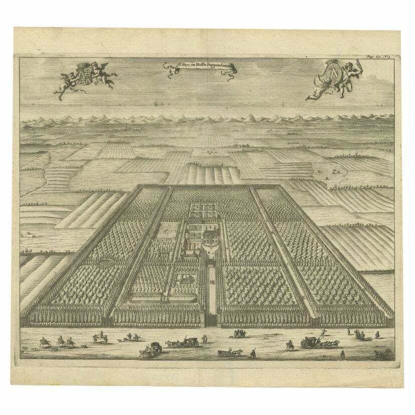 Antique Print Of The Poppendam Estate By Smallegange, 1696
