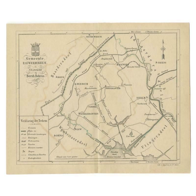Antique Map Of The Dutch Township Rauwerderhem, 1861
