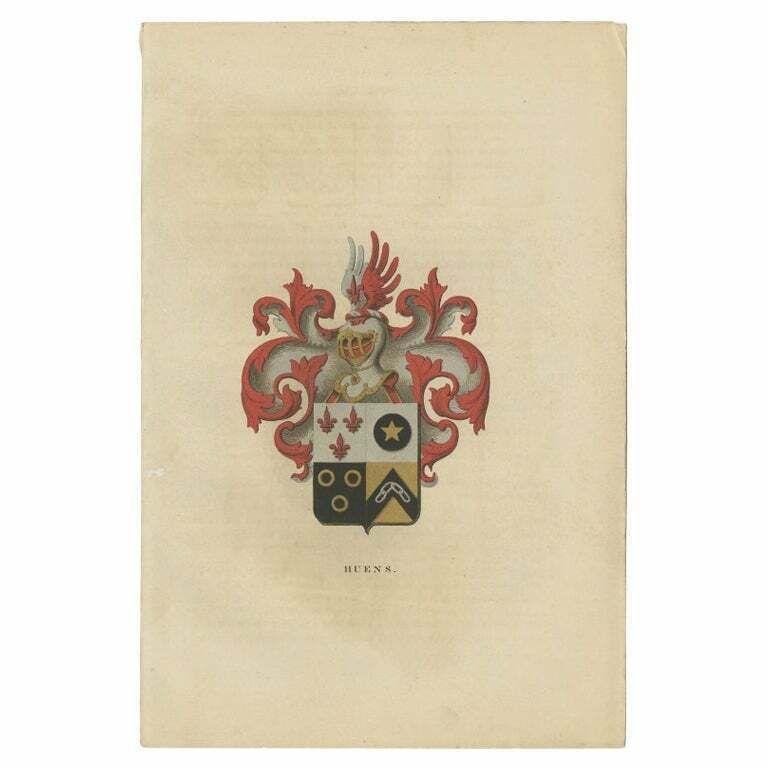 Antique Genealogy Print Of The Belgian 'Huens' Family, 1862