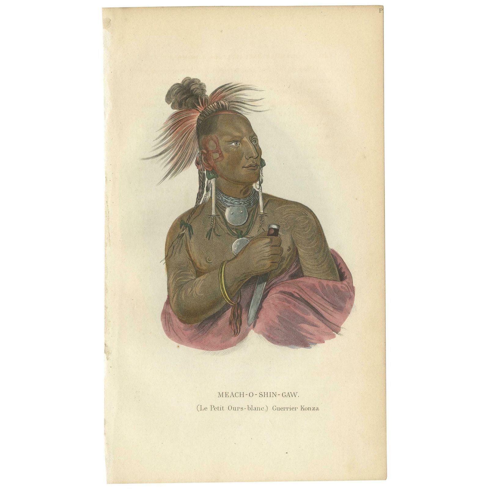 Antique Print Of A Warrior Of The Kaw Nation By Prichard '1843'