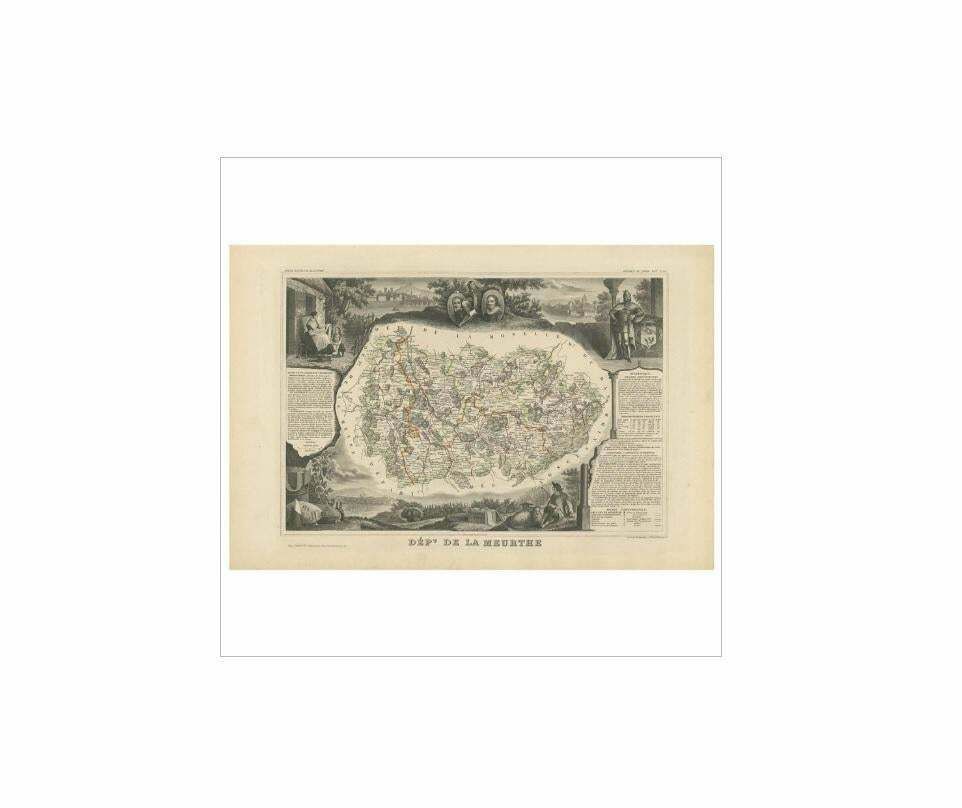 Antique Map Of Meurthe ‘France’ By V. Levasseur, 1854 photo Art