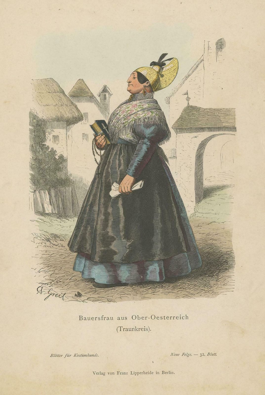 Antique Print Of A Farmer's Wife From The Region Of Traunkreis, Austria photo furniture