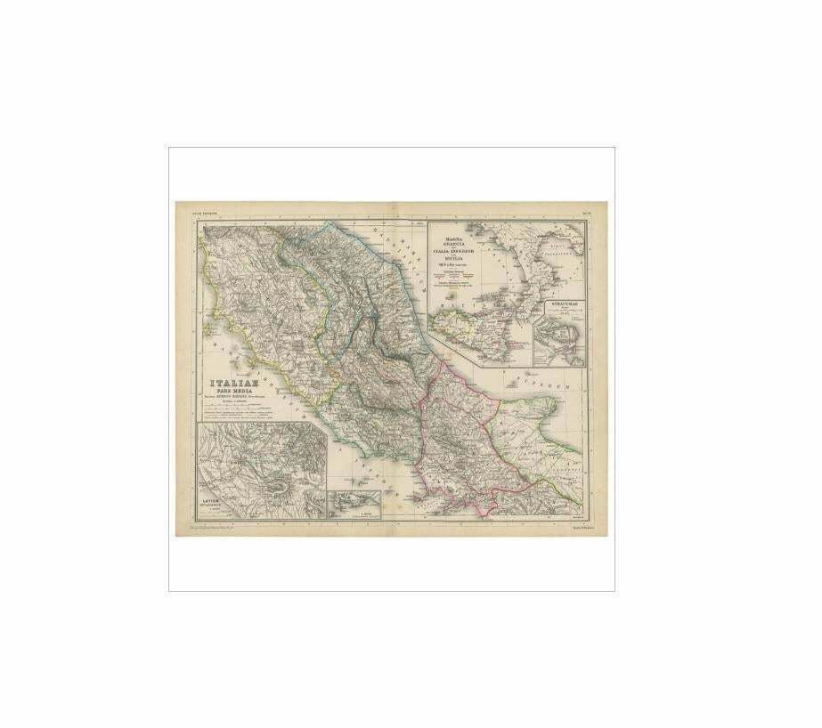 Antique Map Of Italy And Greece By H. Kiepert, Circa 1870 photo Art