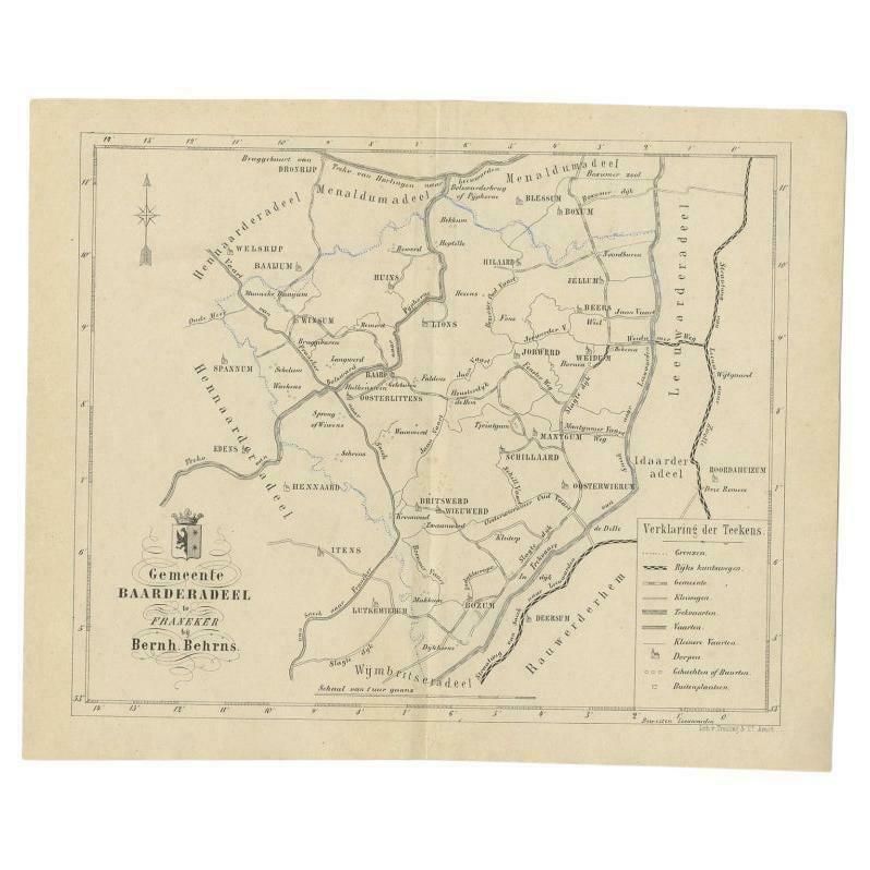 Antique Map Of The Dutch Township Baarderadeel, 1861