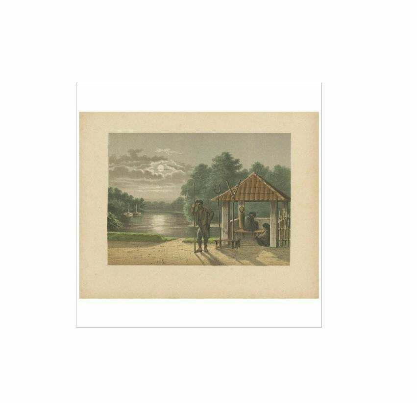 Antique Print Of A Kampong Guard In Batavia By M.T.H. Perelaer, 1888 photo furniture