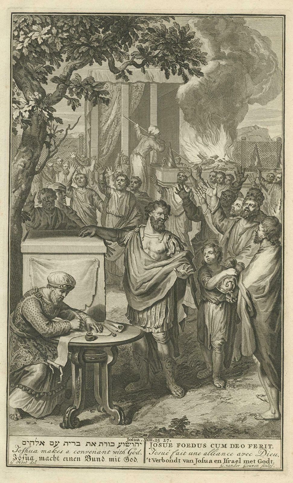 Antique Print Religion 'Joshua Makes A Convenant With God' By De Hondt, 1728 photo furniture