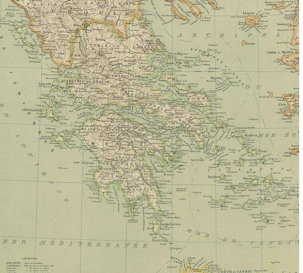 Antique Map Of Greece And The Mediterranean By Hachette & Cie, '1896' photo for sale