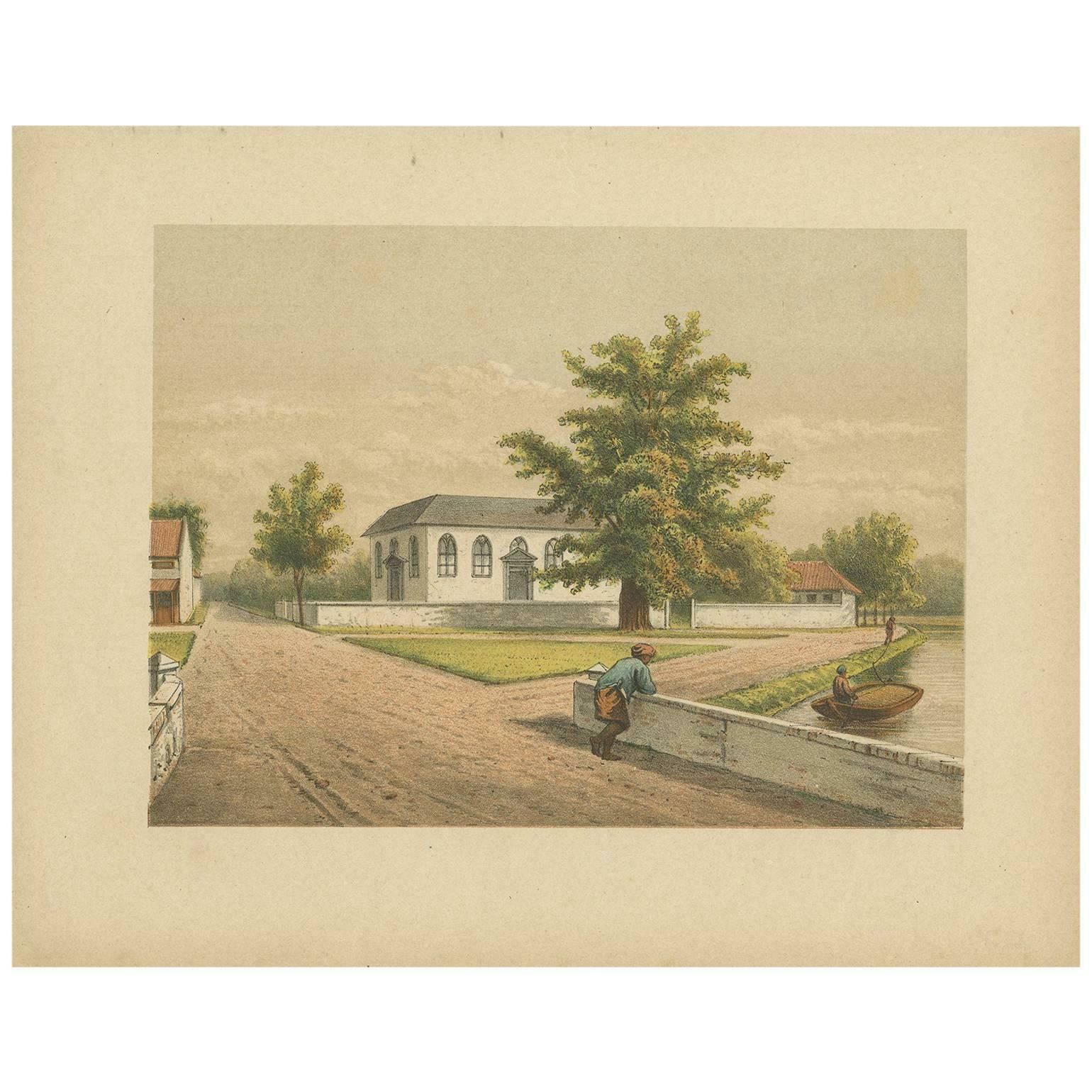 Antique Print Of A Church In Batavia By M.T.H. Perelaer, 1888