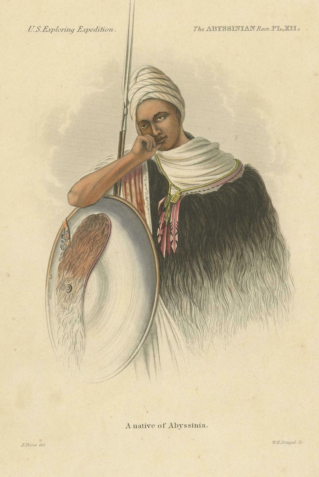Antique Handcolored Print Of A Native Warrior Of Abyssinia Or Ethiopia, '1848' photo Art