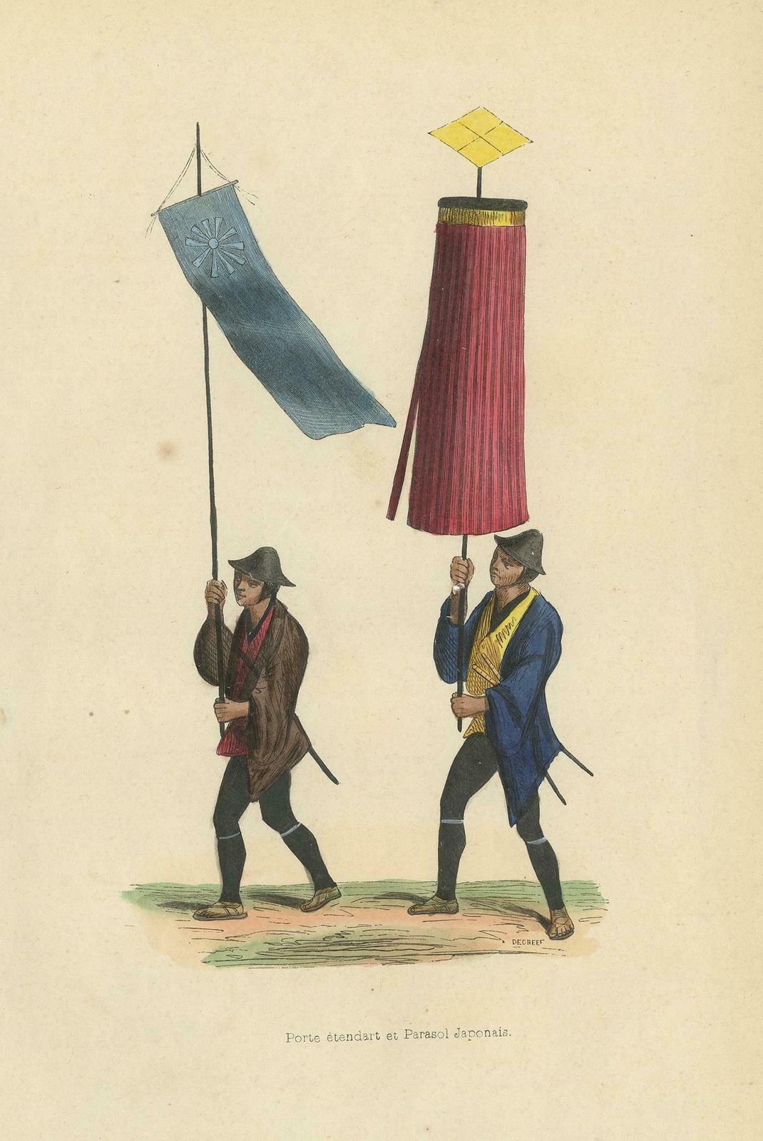 Antique Print Of A Japanese Flag And Parasol By Wahlen, 1843 photo Art