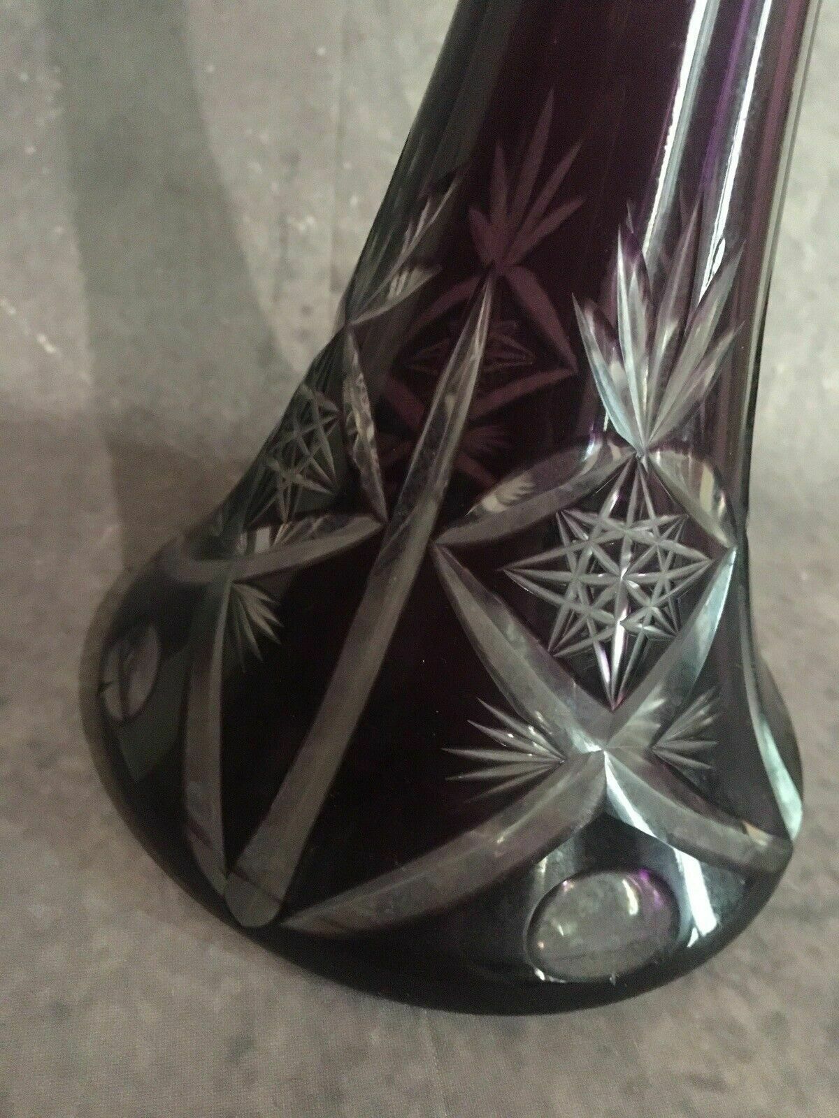 Bohemian Czech Cut To Clear Amethyst Purple Crystal Glass Decanter Genie Bottle photo vinterior