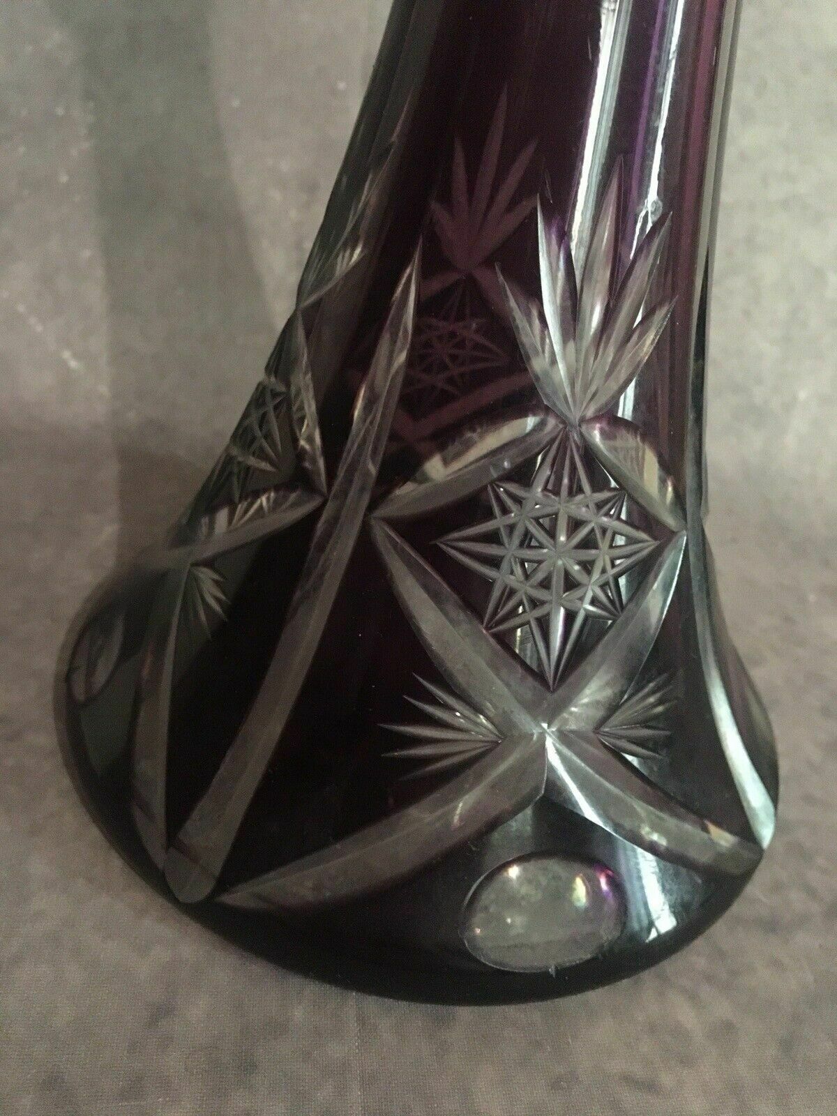 photo furniture Bohemian Czech Cut To Clear Amethyst Purple Crystal Glass Decanter Genie Bottle