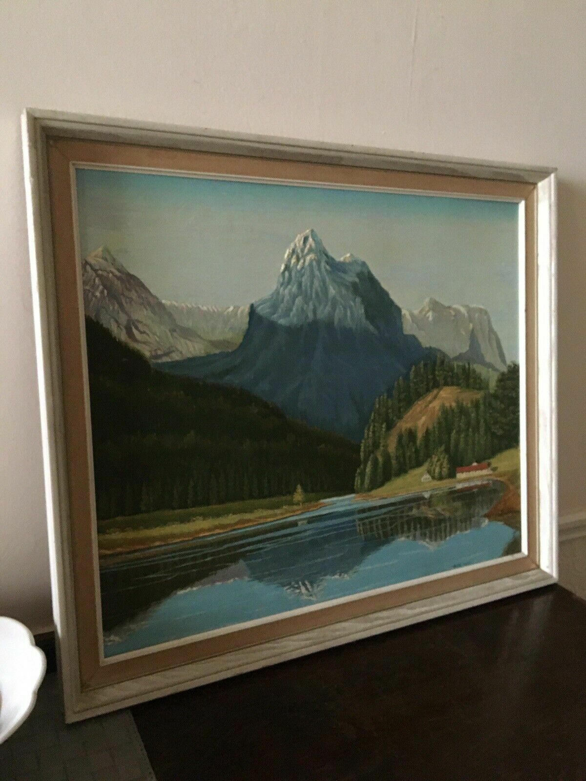 Vintage Original Oil Painting Mount Everest Gyoko Lake Signed Edmund Custy