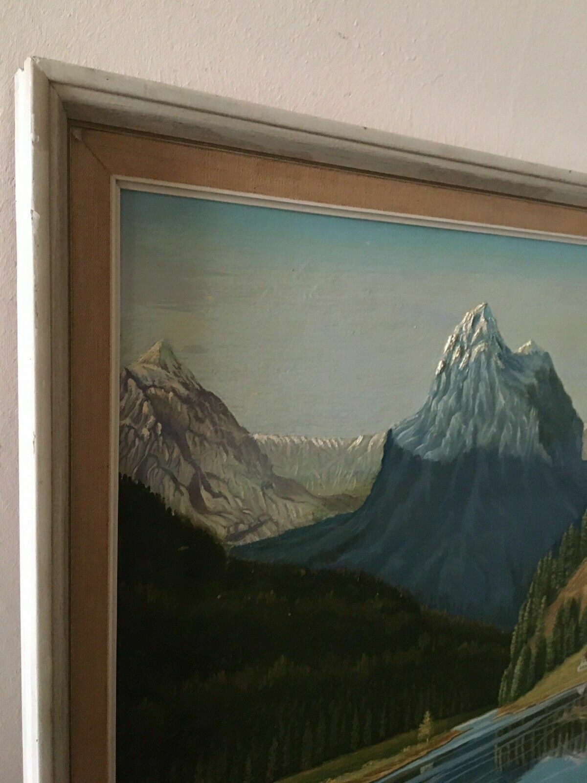 Vintage Original Oil Painting Mount Everest Gyoko Lake Signed Edmund Custy photo for sale