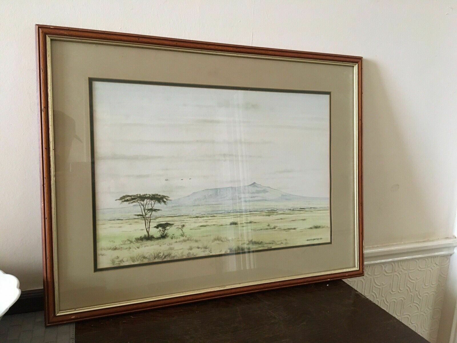 145.0 Daniel Njoroge Kenya Artist Wildlife Watercolour Original Paining Framed photo
