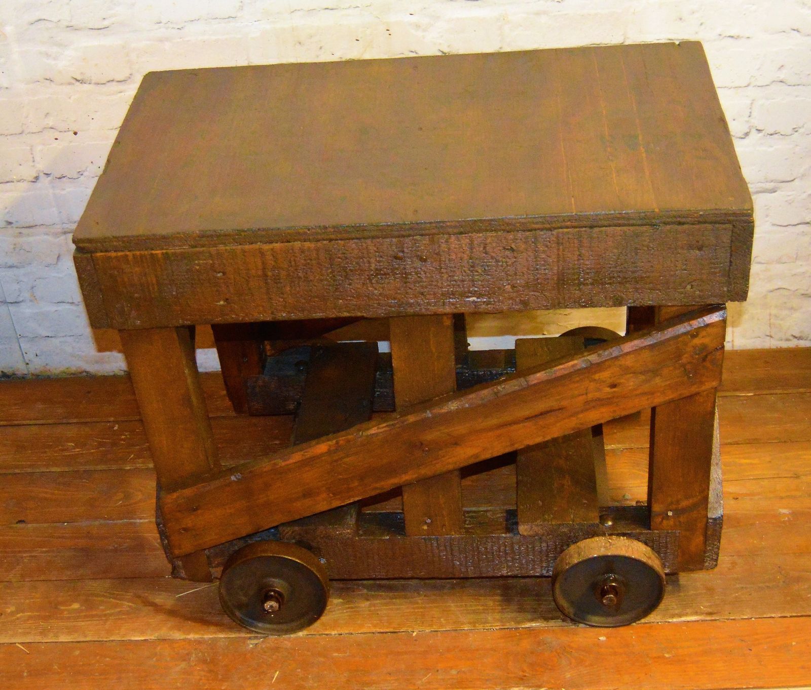 2 Available Industrial Pitch Pine Antique Table Kitchen Island Coffee Table Factory Vintage Rustic Farmhouse Mill Side Trolley photo Furniture