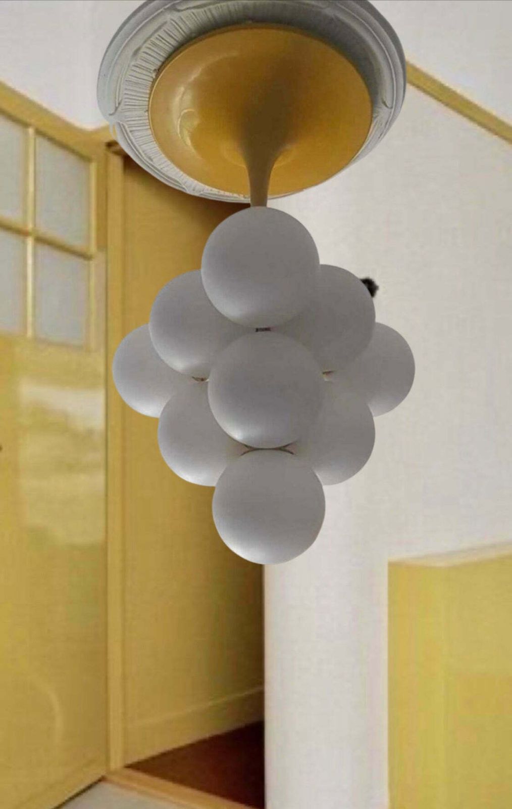 Rare Kaiser Leuchten Yellow Metal Pendant Light 10 Globe C.1960 photo Lighting