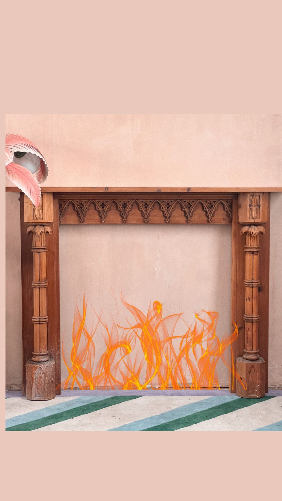Large Italian Wood Carved Palm Fireplace Surround C.1950 photo for sale