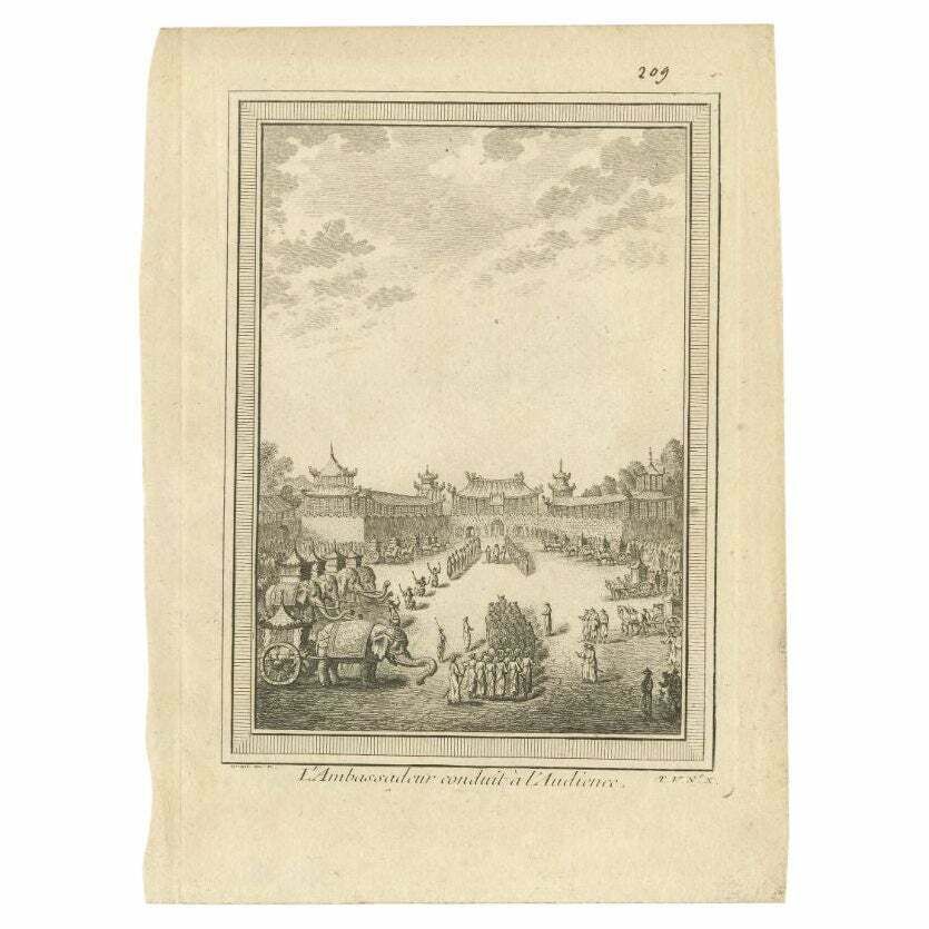 Antique Print Of The Ambassador Being Received By The Chinese Emperor