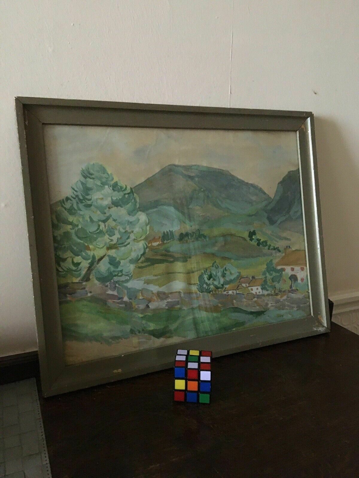photo vinterior Mid Century Cezanne Style Fauvism Landscape Painting On Paper Signed Noble 1953