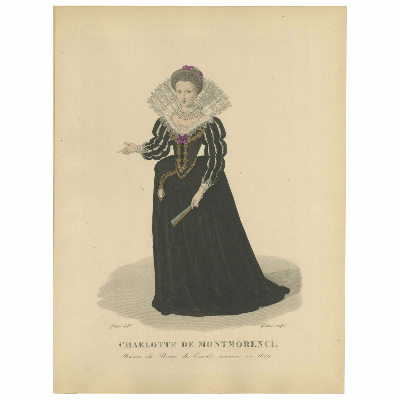 Hand Colored Engraving Of Charlotte Marguerite, Princess De Condé, 1900