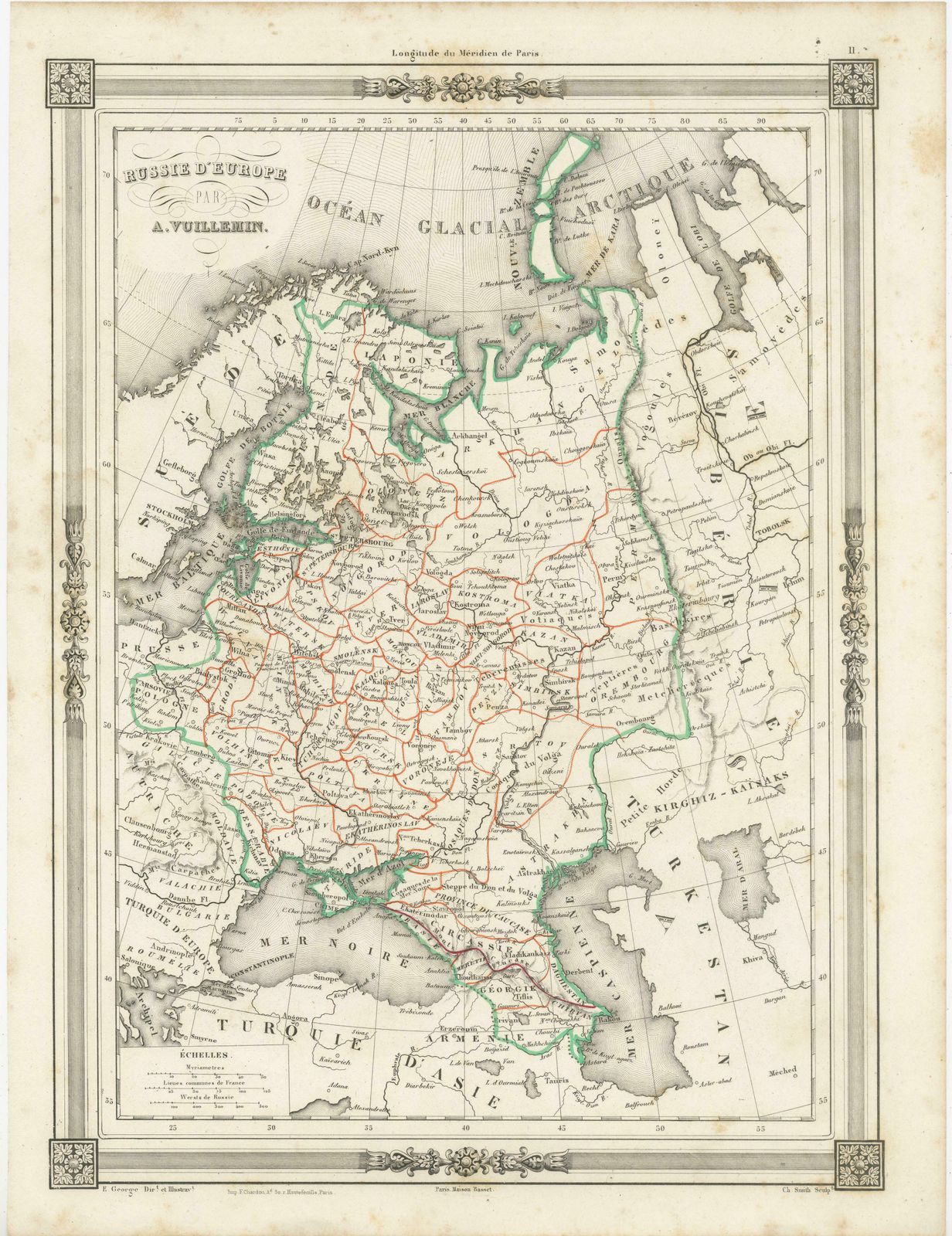 Antique Map Of Russia In Europe, With Frame Style Border photo furniture