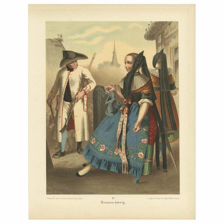 Antique Costume Print 'Braunschweig' In Germany, 1890