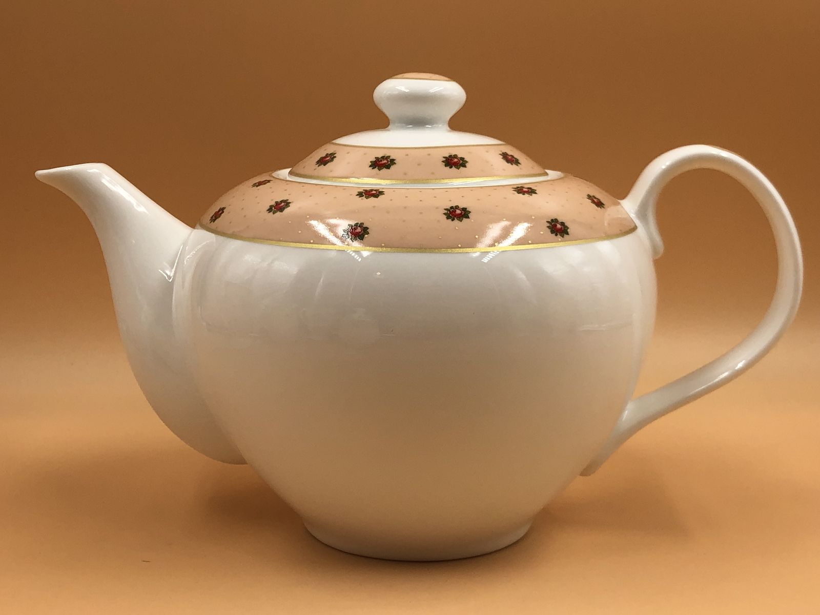 Aynsley China Polka Dot Roses Tea Set For 4. 1.5 Pint Capacity Teapot, 4 Mugs, Creamer & Sugar In Original Box. photo for sale
