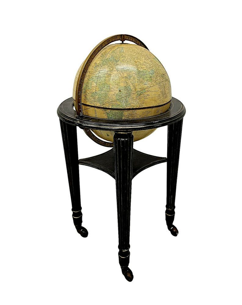 A Lovely Rare Vintage 'Crams' Imperial Globe On Earlier 19th Century Ebonised And Gilded Stand