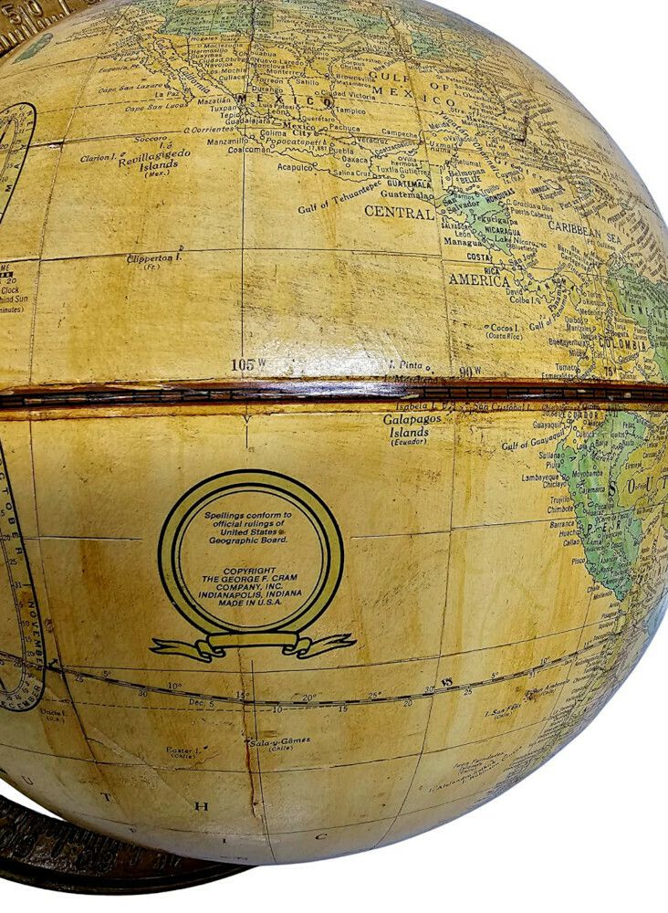 A Lovely Rare Vintage 'Crams' Imperial Globe On Earlier 19th Century Ebonised And Gilded Stand photo 2059.1115