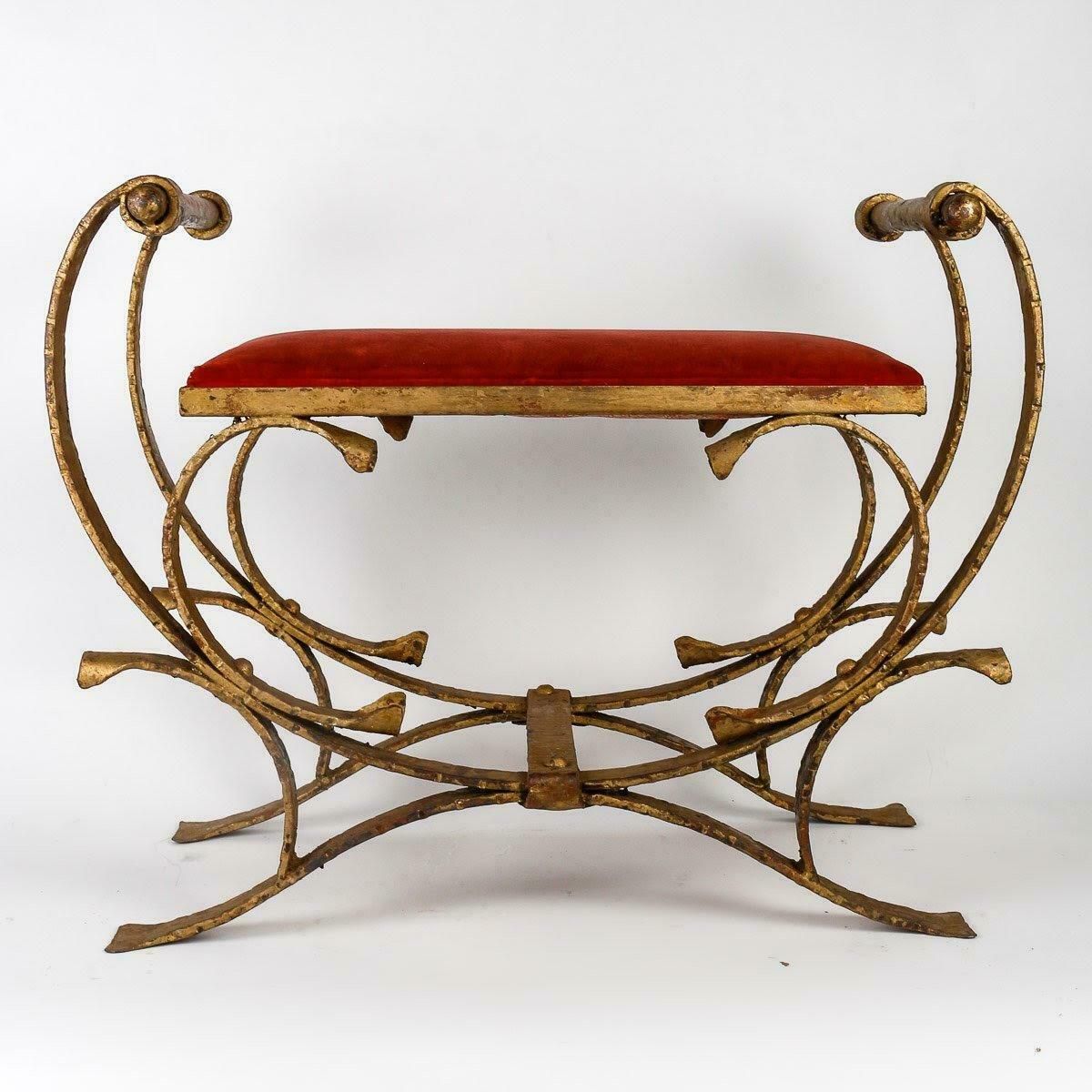 Pair Of Gilded Wrought Iron Curule Stools And Seats, Early 20th Century. photo furniture
