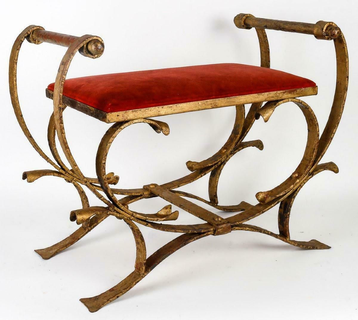 Pair Of Gilded Wrought Iron Curule Stools And Seats, Early 20th Century. photo 5500.0
