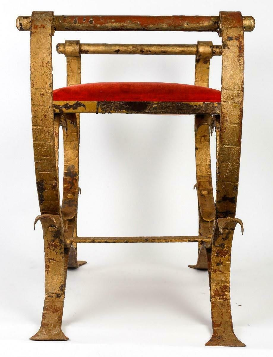 Pair Of Gilded Wrought Iron Curule Stools And Seats, Early 20th Century. photo vinterior