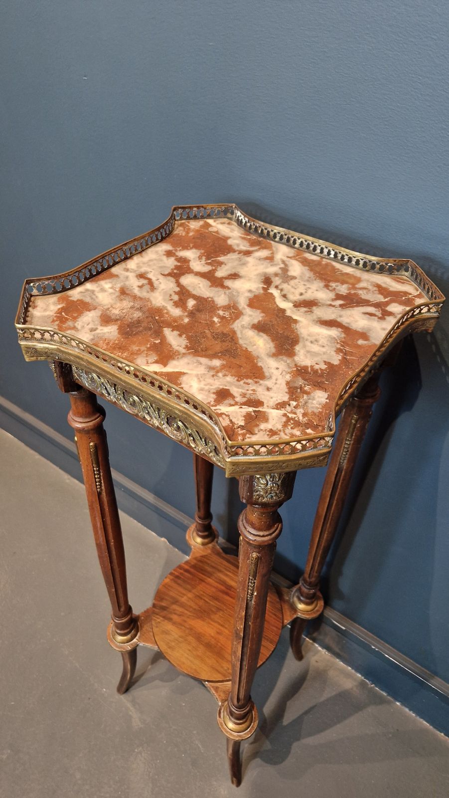 A French Marbled Topped And Gilt Metal Mounted Stand photo for sale