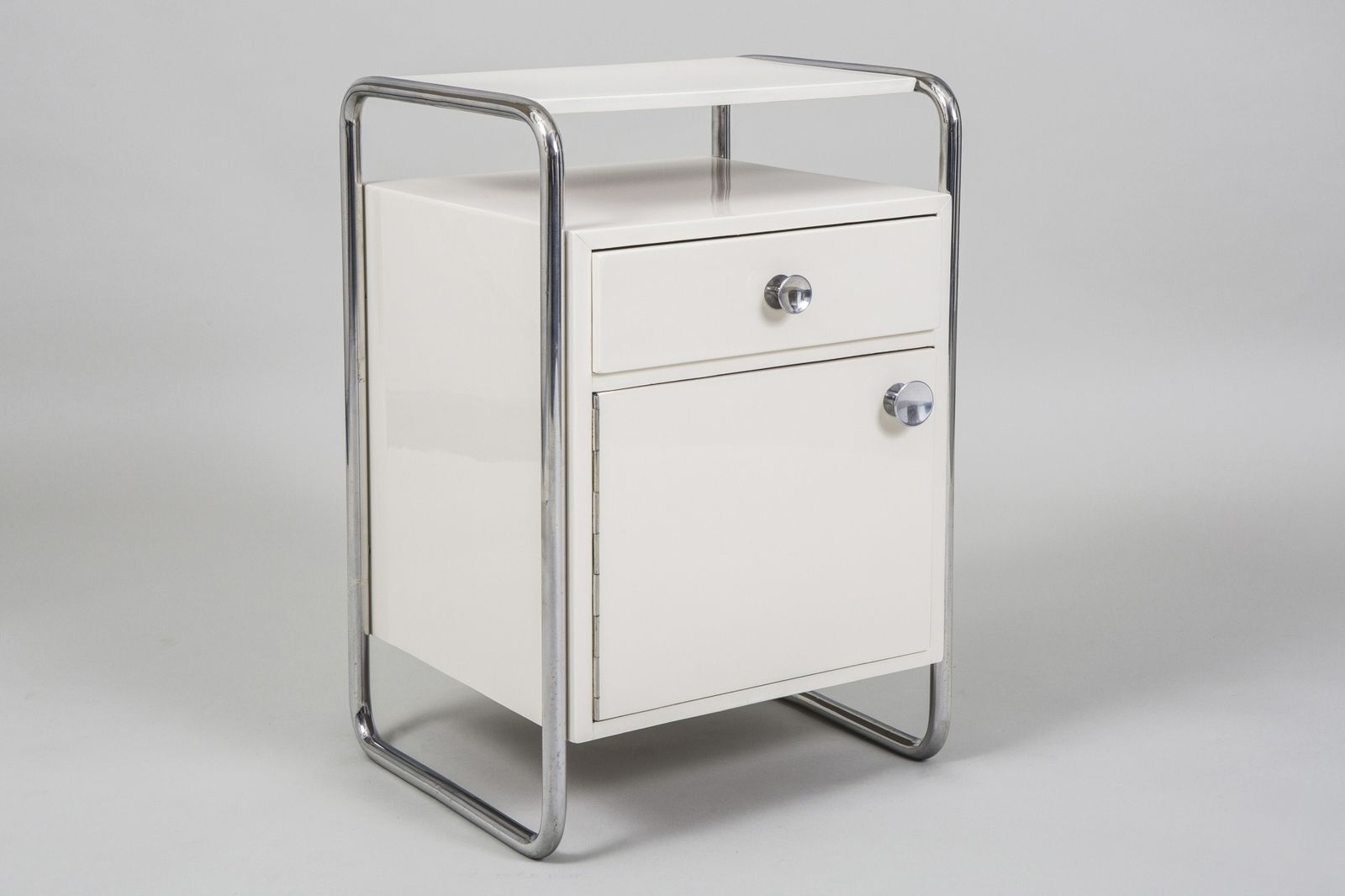 Restored Bauhaus Pair Of Bed Side Tables, By Sab, Chrome, Wood, Czech, 1930s photo furniture