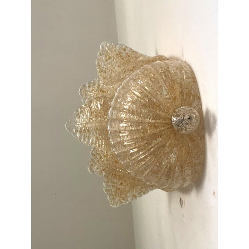 Set Of Two Transparent And Gold Graniglia “Leaf” Murano Glass Wall Sconces photo Lighting